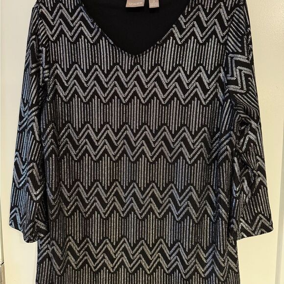 Chico's Black and Silver Chevron Blouse - Picture 1 of 5